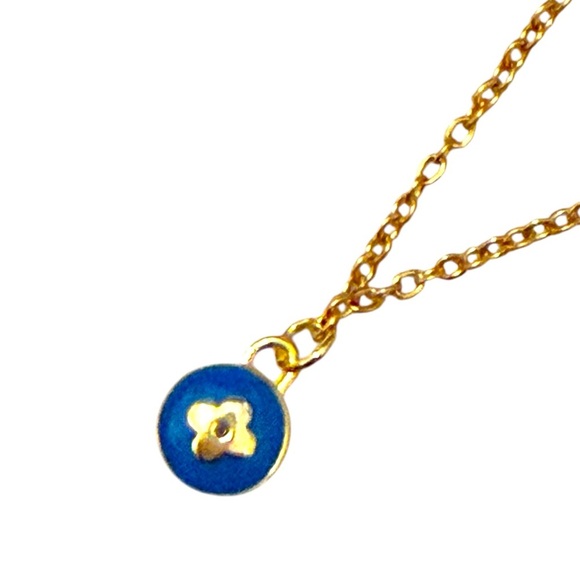 Authentic - Louis Vuitton Blue Gold Logo Charm Skittle Necklace - Picture 1 of 4